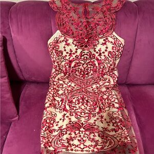 Elegant Floral Lace Dress with Jewel Detail